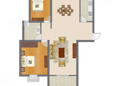 2室2厅 83.23平米户型图