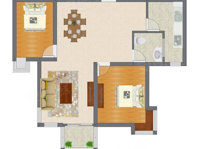 2室2厅 91.00平米