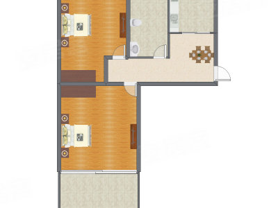 2室1厅 47.28平米
