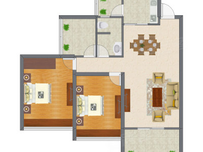 2室2厅 83.81平米户型图
