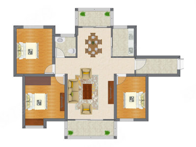 3室2厅 86.12平米户型图