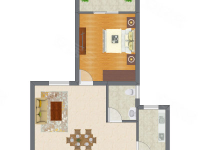 1室2厅 67.21平米户型图