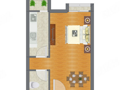 1室0厅 42.69平米户型图