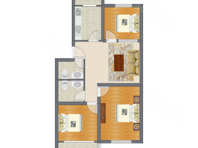 3室1厅 98.76平米户型图