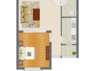 1室1厅 64.12平米户型图