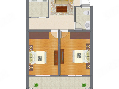 2室1厅 75.76平米户型图