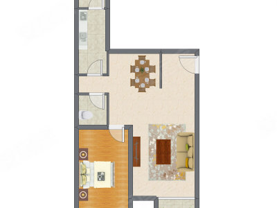 1室2厅 79.52平米户型图
