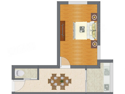 1室1厅 41.98平米户型图
