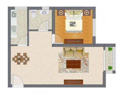 1室2厅 76.83平米户型图