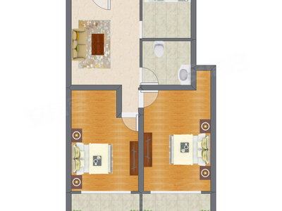 2室1厅 83.97平米户型图