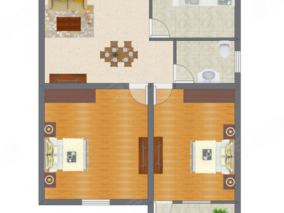 2室2厅 70.36平米