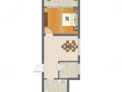 1室1厅 57.40平米户型图
