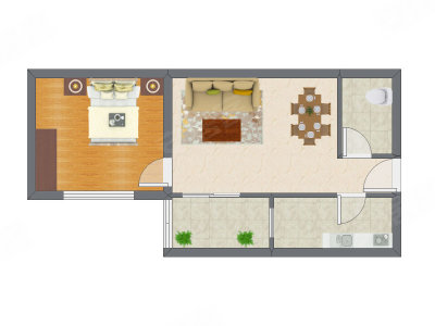 1室1厅 55.30平米户型图