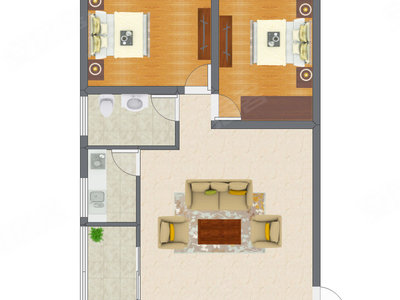 2室1厅 75.00平米