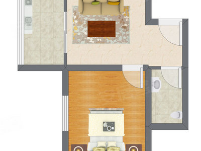 1室1厅 45.13平米户型图