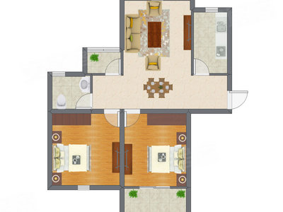 2室2厅 65.35平米户型图