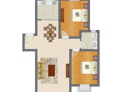 2室2厅 102.45平米户型图