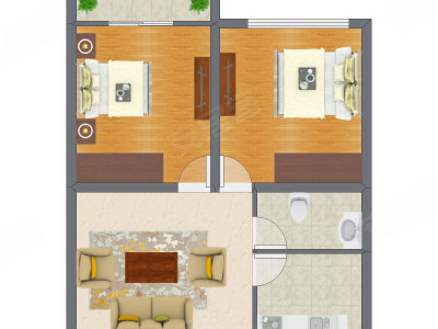 2室2厅 61.47平米户型图