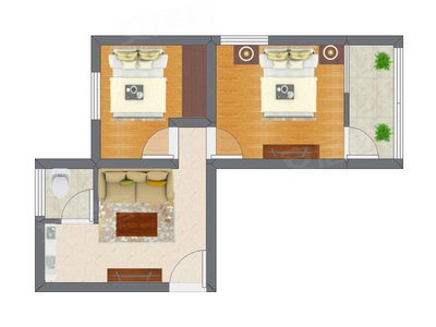 2室1厅 42.00平米户型图