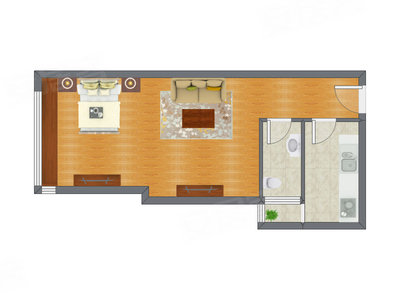 1室2厅 42.77平米户型图
