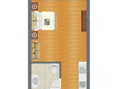 1室0厅 37.19平米户型图