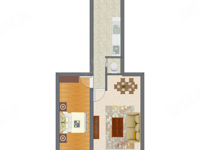 1室2厅 44.63平米户型图