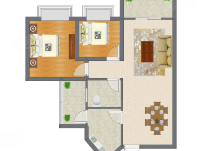 2室2厅 66.80平米户型图