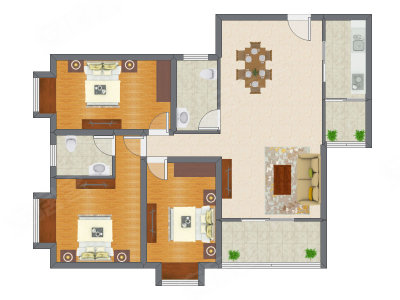 3室2厅 118.64平米户型图