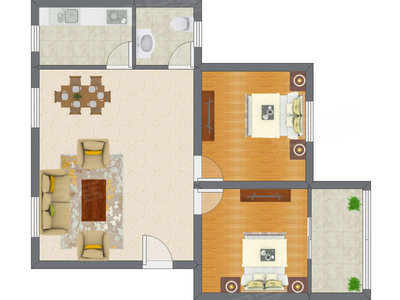 2室2厅 65.27平米户型图