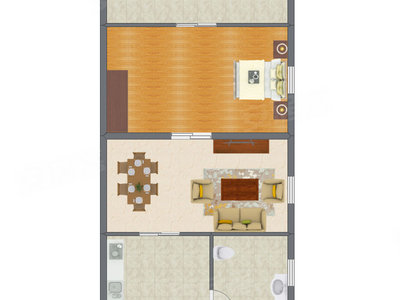 1室2厅 69.82平米户型图
