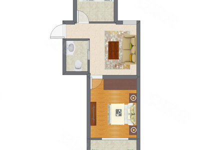 1室1厅 52.44平米户型图