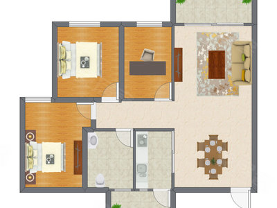 3室2厅 97.80平米户型图