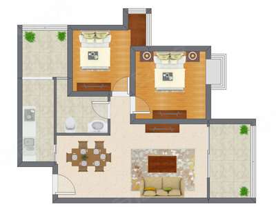 2室2厅 88.56平米户型图