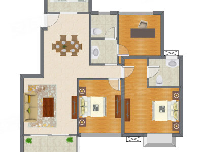 3室2厅 84.28平米户型图