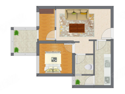 1室1厅 63.92平米户型图