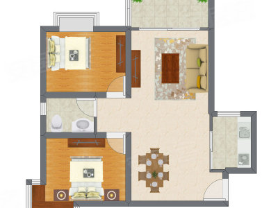 2室2厅 78.75平米户型图