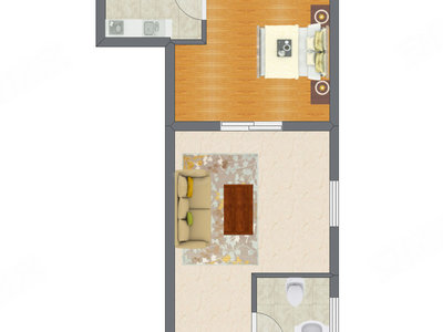 1室1厅 38.12平米户型图