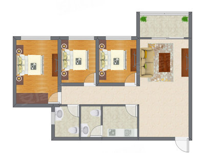 3室1厅 93.00平米户型图