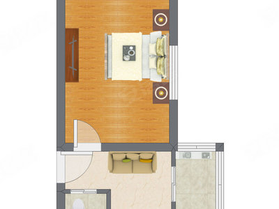 1室1厅 33.24平米户型图
