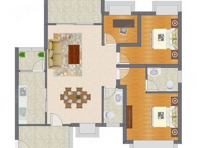 3室2厅 104.00平米