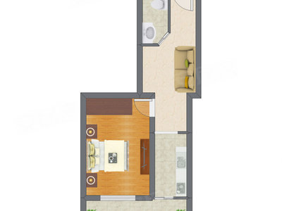 1室1厅 44.84平米户型图