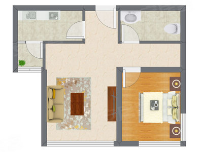 1室1厅 41.17平米户型图