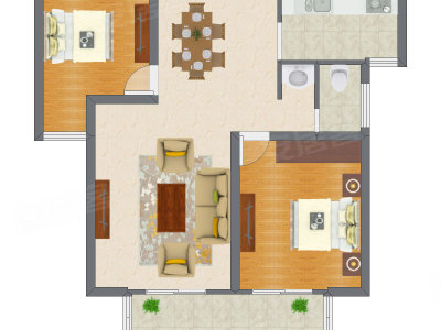 2室2厅 66.83平米户型图