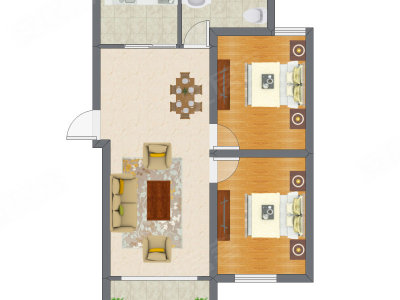 2室2厅 83.53平米户型图