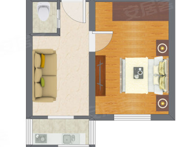 1室1厅 36.12平米户型图