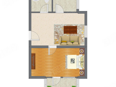 1室1厅 42.20平米户型图