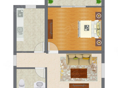 1室1厅 51.24平米户型图
