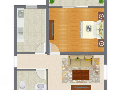 1室1厅 51.24平米户型图