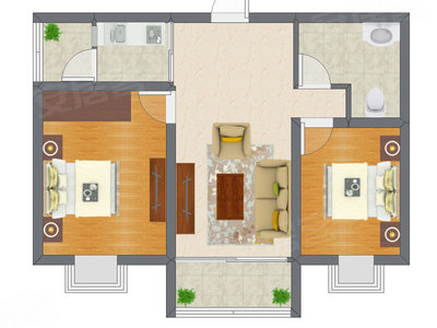 2室1厅 90.52平米户型图