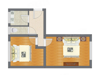 2室1厅 50.44平米户型图